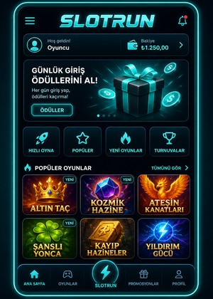 Slotrun platform ana menü ve oyun kataloğu arayüzü